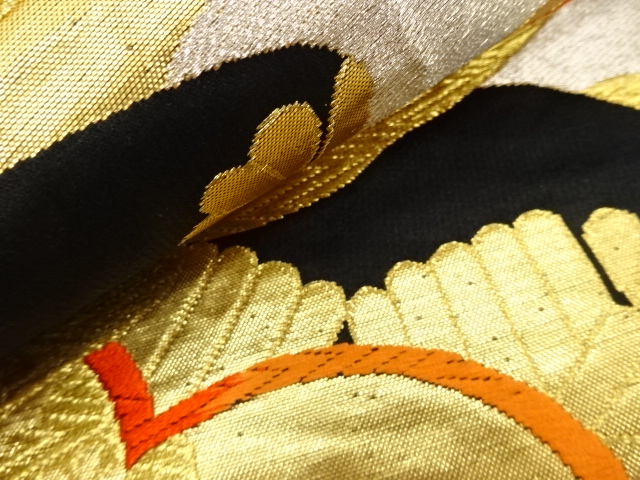 ⭕️nekosan 7399149: JAPANESE KIMONO / ANTIQUE FUKURO OBI / SILK / WOVEN CRANE